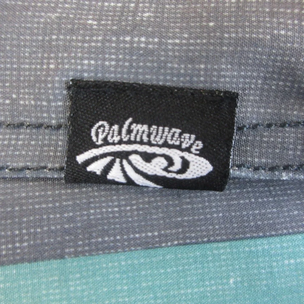 Palmwave Board Shorts Men 32 Gray Teal Floral Striped Pockets Stretch‎ Surf Swim